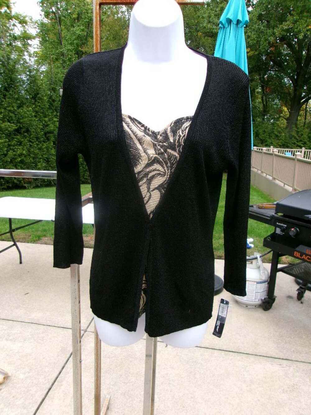 NWT AUGUST SILK BLACK SPARKLE SILK BLEND SWEATER W INSET L